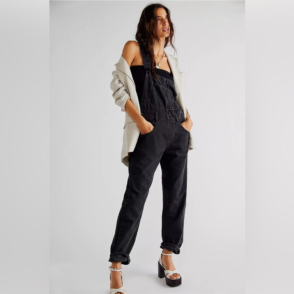 Free People Black Denim Overalls